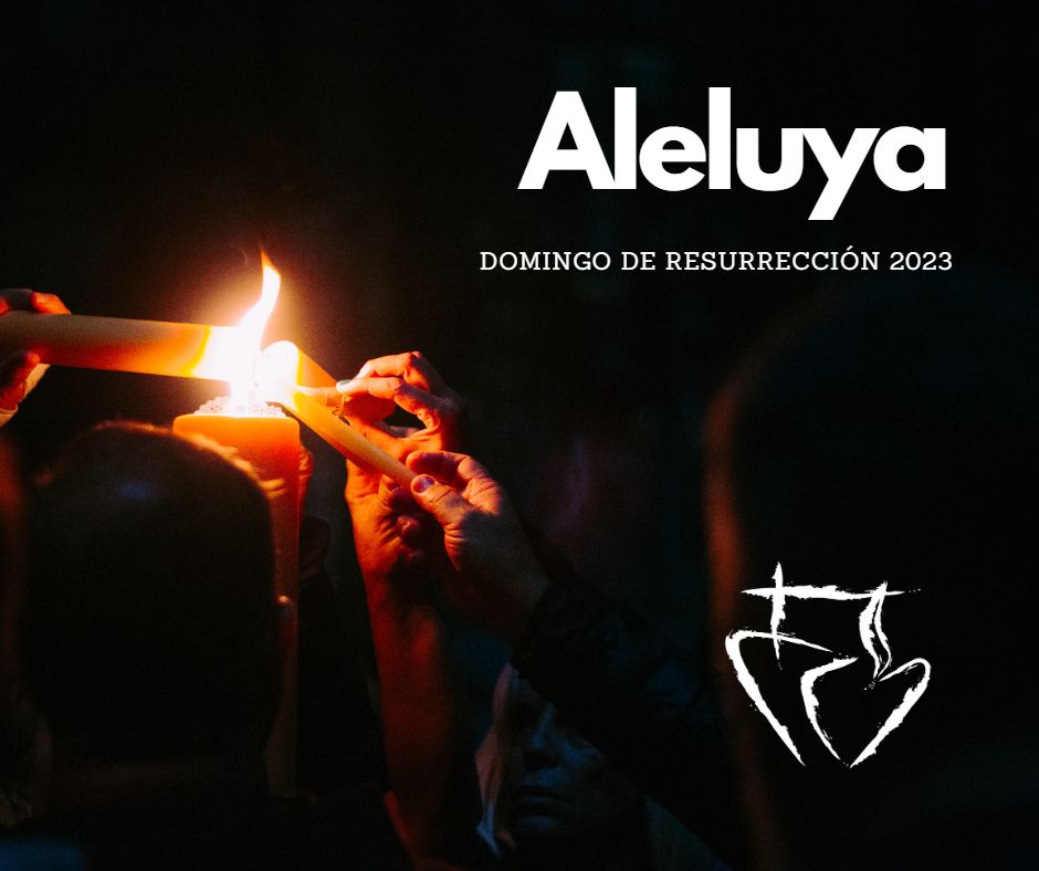 Imagen SS.CC. para la Pascua de Resurrección con la palabra 'Aleluya' y una vela encendida